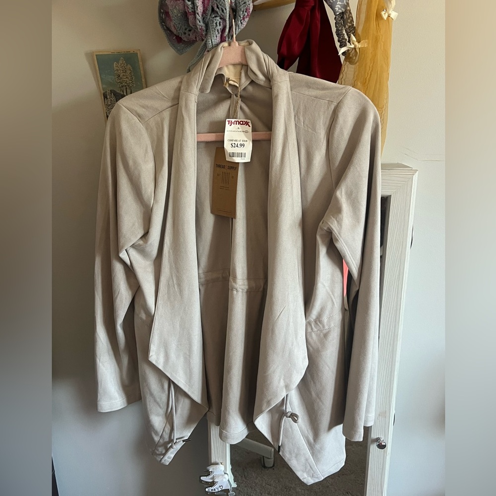 Suede Cardigan Pullover with ties